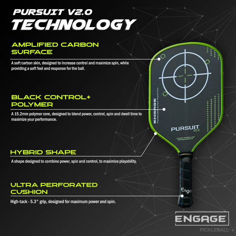 Engage Pickleball - Pursuit V2.0 / Amplified Carbon Surface / Hybrid